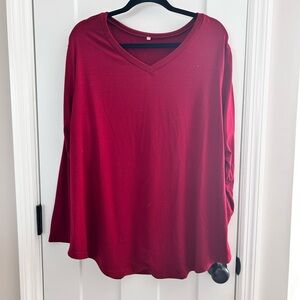 Women's V-Neck Long Sleeve Top - Red